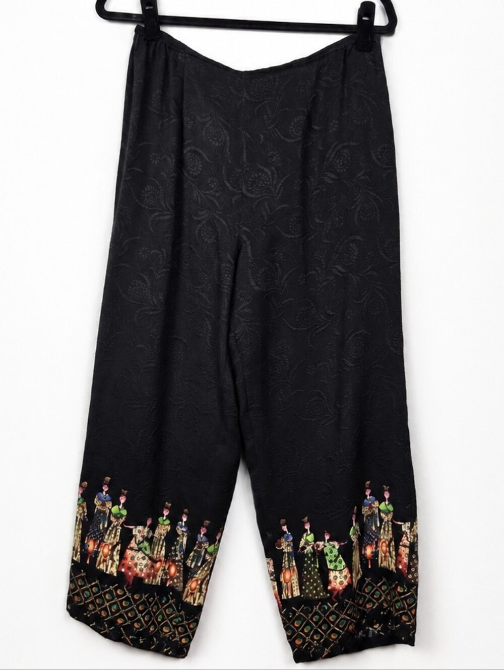 Vintage Citron Santa Monica 100% Silk Wearable Art Jacquard Border Print Pants M
